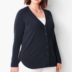NWT Talbots plus size navy blue button front v neck boyfriend cardigan size 3X